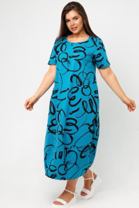 Платье женское П168 кулирка (последний размер) бирюзовая ромашка 50