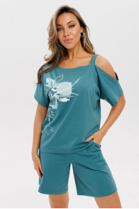 Костюм двойка женский К237 кулирка с лайкрой (последний размер) морская волна 62