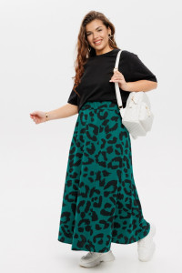 Юбка женская Ю15 (рост 164 см) кулирка (последний размер) изумрудный леопард 54