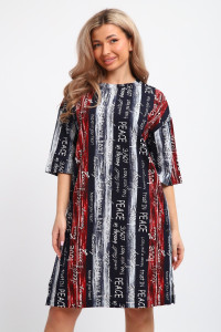 Туника женская ТПК-01 кулирка (р-ры: 46-72) синий-красный-белый-полосы с буквами-love