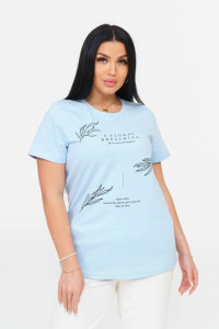 Футболка женская 1662/2 кулирка с лайкрой (последний размер) голубой 50