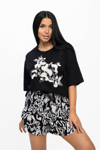 Костюм двойка женский 1975/6 кулирка (последний размер) черный-бежевый 52