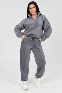 Костюм двойка женский "Анорак" КФл-2856 флис (р-ры: 46-60) т.серый