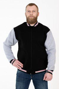 Бомбер мужской БФ-629 футер с начесом (р-ры: 46-56) черн.сер.