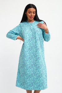 Сорочка женская М37 футер (р-ры: 46-60) листья на голубом новый