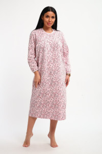 Сорочка женская М37 футер (р-ры: 46-60) листья на розовом новый