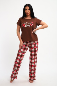 Пижама женская 01066 хлопок (р-ры: 44-56) коричневый