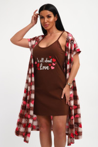 Пеньюар двойка женский 01068 хлопок (р-ры: 46-56) коричневый