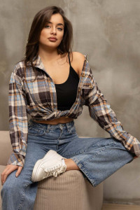 Рубашка женская 2110/2 кулирка (р-ры: 46-56) голубой-коричневый