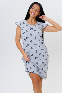 Сорочка женская №2120 хлопок-полиэстер (р-ры: 46-56) серый-бантики