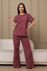 Костюм двойка женский 729 футер 2-х нитка пенье (р-ры: 44-54) бордовый-варенка