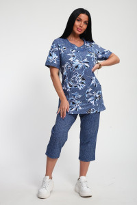 Костюм двойка женский 01070 кулирка (р-ры: 50-62) синий