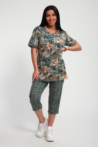 Костюм двойка женский 01070 кулирка (р-ры: 50-62) оливковый