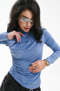 Лонгслив женский №057956 трикотаж стрейч (р-ры: 46-52) голубой