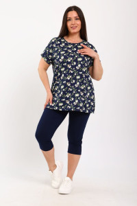 Костюм двойка женский КДЖ кулирка (р-ры: 46-62) синий-цветы