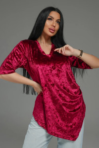 Футболка женская "Мия" бархат (р-ры: 48-62) бордо