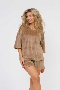 Костюм двойка женский 1702/3 велюр (последний размер) коричнево-бежевый 50