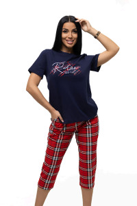 Костюм двойка женский 1470/7 кулирка (последний размер) синий-красный 44