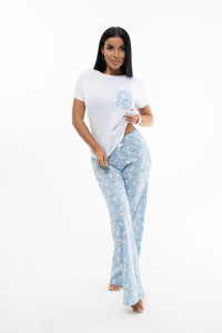 Костюм двойка женский 2000/2 кулирка (последний размер) белый-голубой 46,48