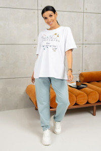 Костюм двойка женский 2064/1 кулирка-футер (последний размер) белый-ментол 48,50