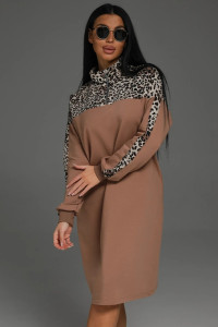 Платье женское "Синди" футер 2-х нитка с лайкрой (последний размер) кофе леопард 56,58