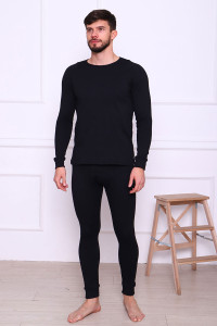Костюм двойка мужской (термобелье) 9197а рибана с начесом (последний размер) черный 48,52
