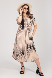 Платье женское К-381 "Влада" кулирка (р-ры: 48-58) беж полоса