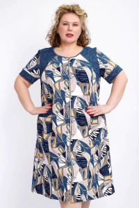 Халат женский №004 кулирка (р-ры: 56-74) синий веер