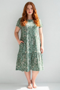 Платье женское "Агния" К-344 кулирка (р-ры: 50-62) ромашка зеленый