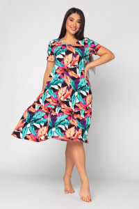 Платье женское "Агния" К-344 кулирка (р-ры: 50-62) листья