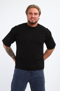 Футболка мужская №26015 кулирка с лайкрой (р-ры: 44-58) черный
