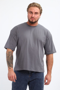 Футболка мужская №26015 кулирка с лайкрой (р-ры: 44-58) графит