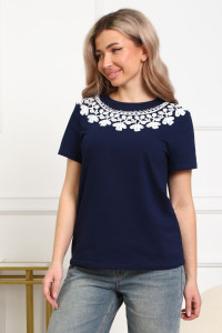 Футболка женская №29536 кулирка с лайкрой (р-ры: 46-56) темно-синий