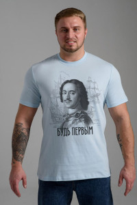 Футболка мужская №8590 кулирка (р-ры: 50-70) небесный Будь первым