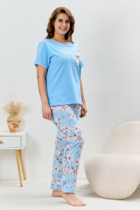 Пижама женская "Узор-2" кулирка (р-ры: 48-58) голубой