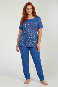 Костюм двойка женский К-311 "Холли" кулирка (р-ры: 48-62) цветок голубой