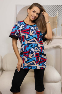 Костюм двойка женский 557/13 кулирка (р-ры: 48-62) красный-синий