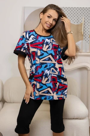 Костюм двойка женский 557/13 кулирка (р-ры: 48-62) красный-синий