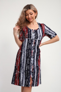 Халат женский ХЖ-01 кулирка (р-ры: 48-56) синий-красный-белый полосы с буквами love