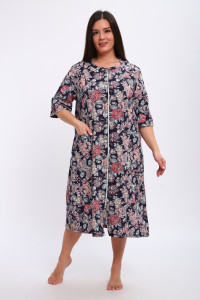 Халат женский Х-00372 кулирка (р-ры: 48-70) темно-синий-красный