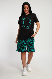 Костюм двойка женский КД-00453 кулирка (р-ры: 42-60) черный-изумрудный