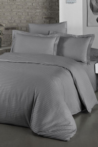 Постельное белье страйп-сатин на резинке "Мокрый асфальт" в подарочной коробке