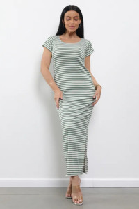 Платье женское "Симона 3" 1310-6 полиэстер с лайкрой (р-ры: 42-56) полоска зеленая