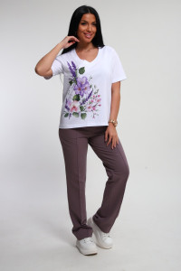 Костюм двойка женский №74725 футер-кулирка (р-ры: 46-64) корица