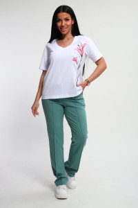 Костюм двойка женский №74724 футер-кулирка (р-ры: 46-64) изумрудный