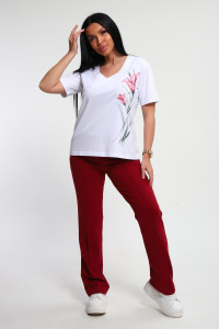 Костюм двойка женский №74724 футер-кулирка (р-ры: 46-64) бордовый