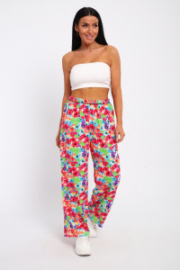 Брюки женские №74365 штапель (р-ры: 46-52) цветы на белом