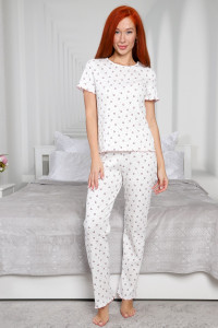 Пижама женская М-1030 лапша (р-ры: 42-52) розовые сердечки