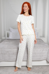 Пижама женская М-1031 ажурная рибана (р-ры: 42-52) лимончики