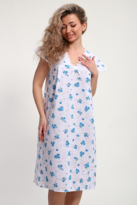 Сорочка женская "Света" М121 ситец шуя (р-ры: 46-60) синие цветы